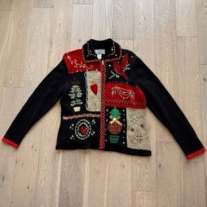Vintage Women’s Christmas  Black Knit Sweater